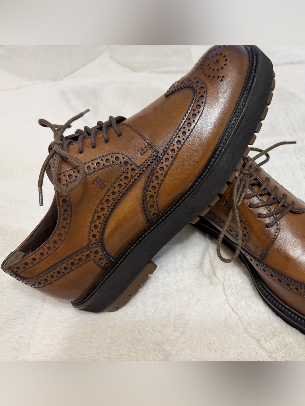 LIKE NEW! $995 Tod’s Brown Leather Wingtip Platform Chunky Brogue Oxford 8